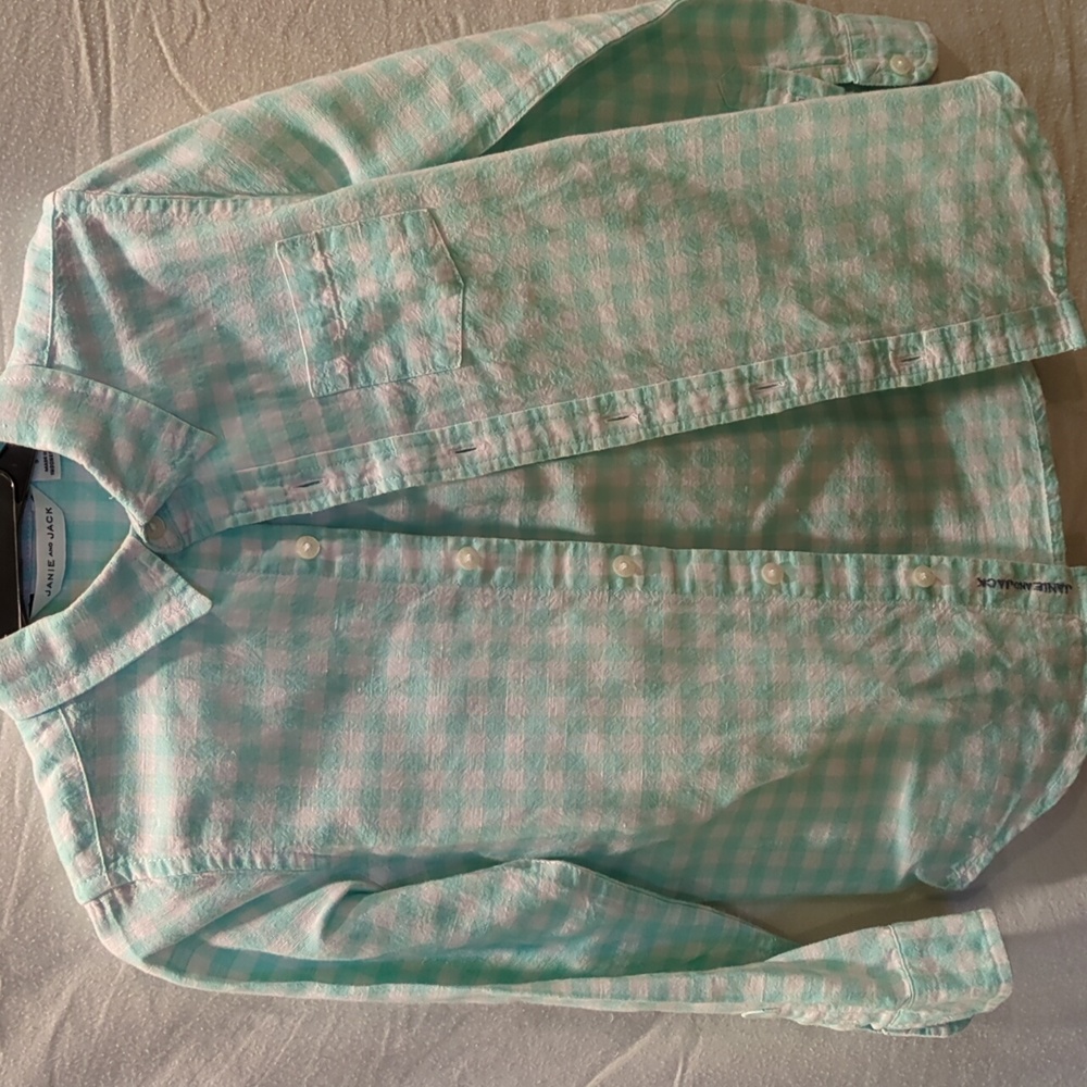 Janie and Jack Mint Green Check Button Down Shirt size 5